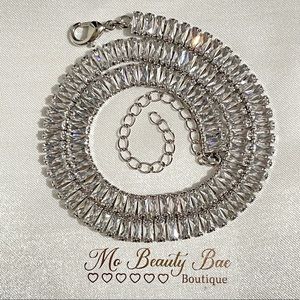 Silver Crystal Baguette Necklace